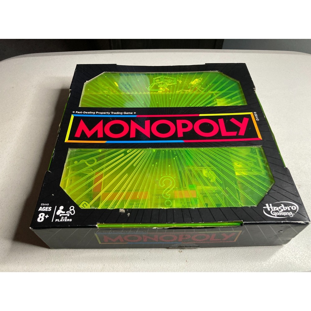 Hasbro Monopoly Neon Pop Board Game Ages 2-6 Players Open Box Never Played